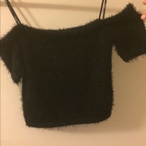 Jet black off the shoulder crop top
